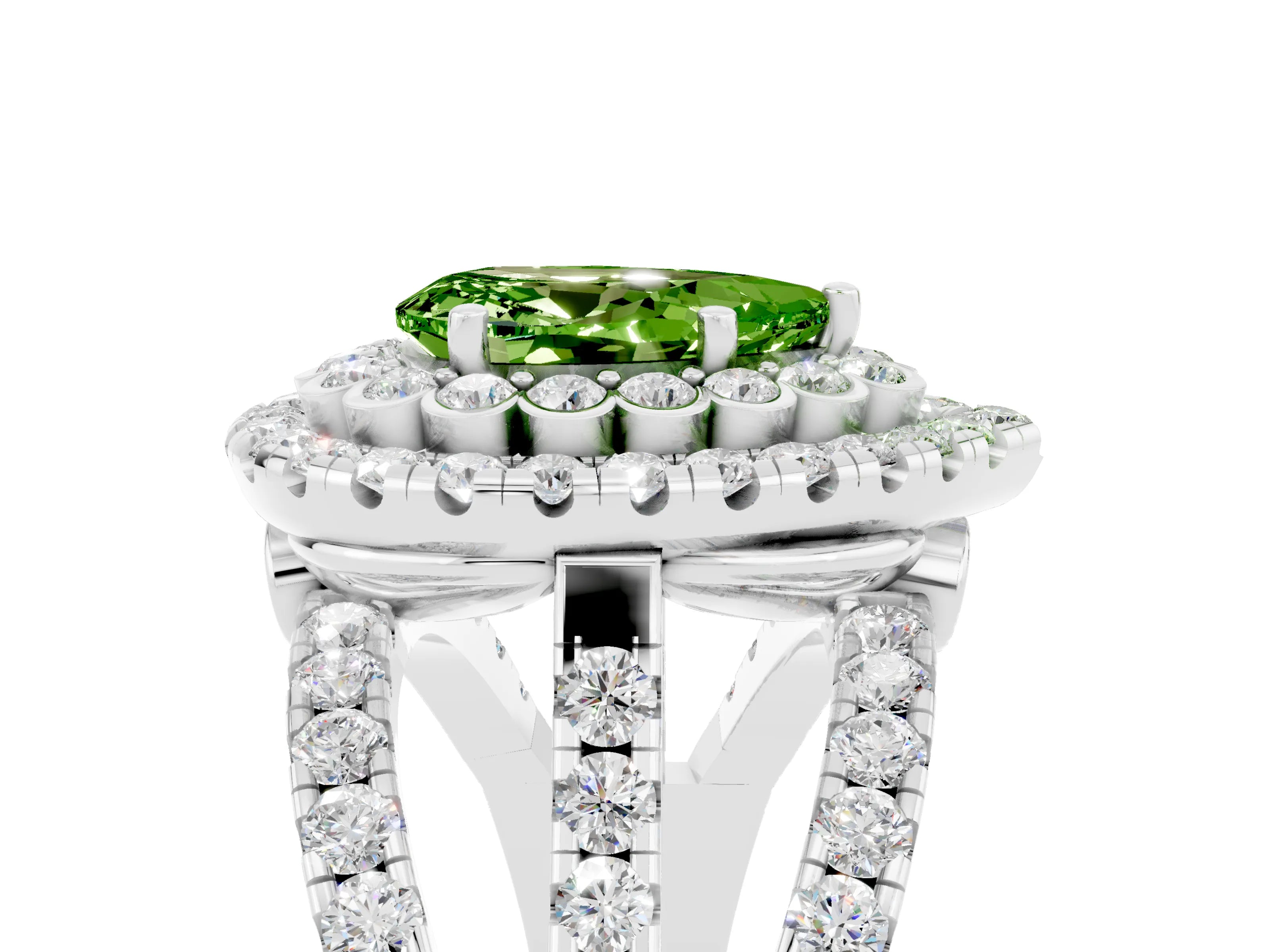 White gold Double Halo Pear Cut Diamond Split Shank Pave Set Ring_5