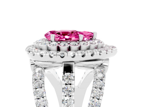 White gold Double Halo Pear Cut Diamond Split Shank Pave Set Ring_5