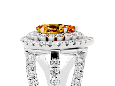 White gold Double Halo Pear Cut Diamond Split Shank Pave Set Ring_5
