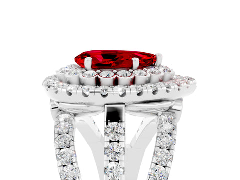 White gold Double Halo Pear Cut Diamond Split Shank Pave Set Ring_5