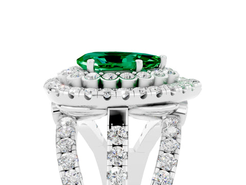 White gold Double Halo Pear Cut Diamond Split Shank Pave Set Ring_5