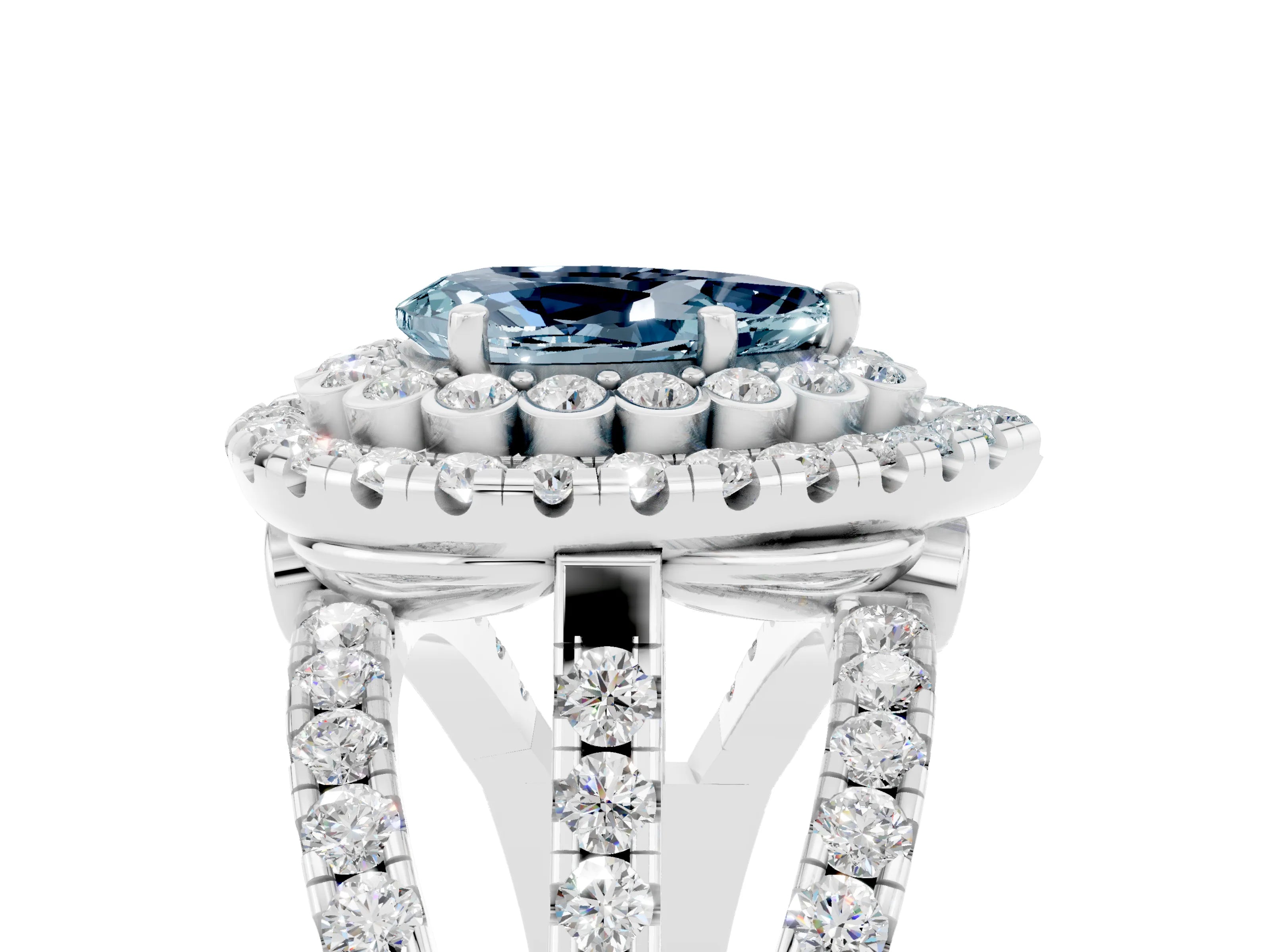 White gold Double Halo Pear Cut Diamond Split Shank Pave Set Ring_5