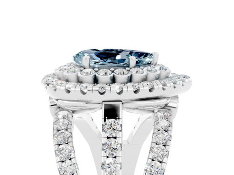 White gold Double Halo Pear Cut Diamond Split Shank Pave Set Ring_5
