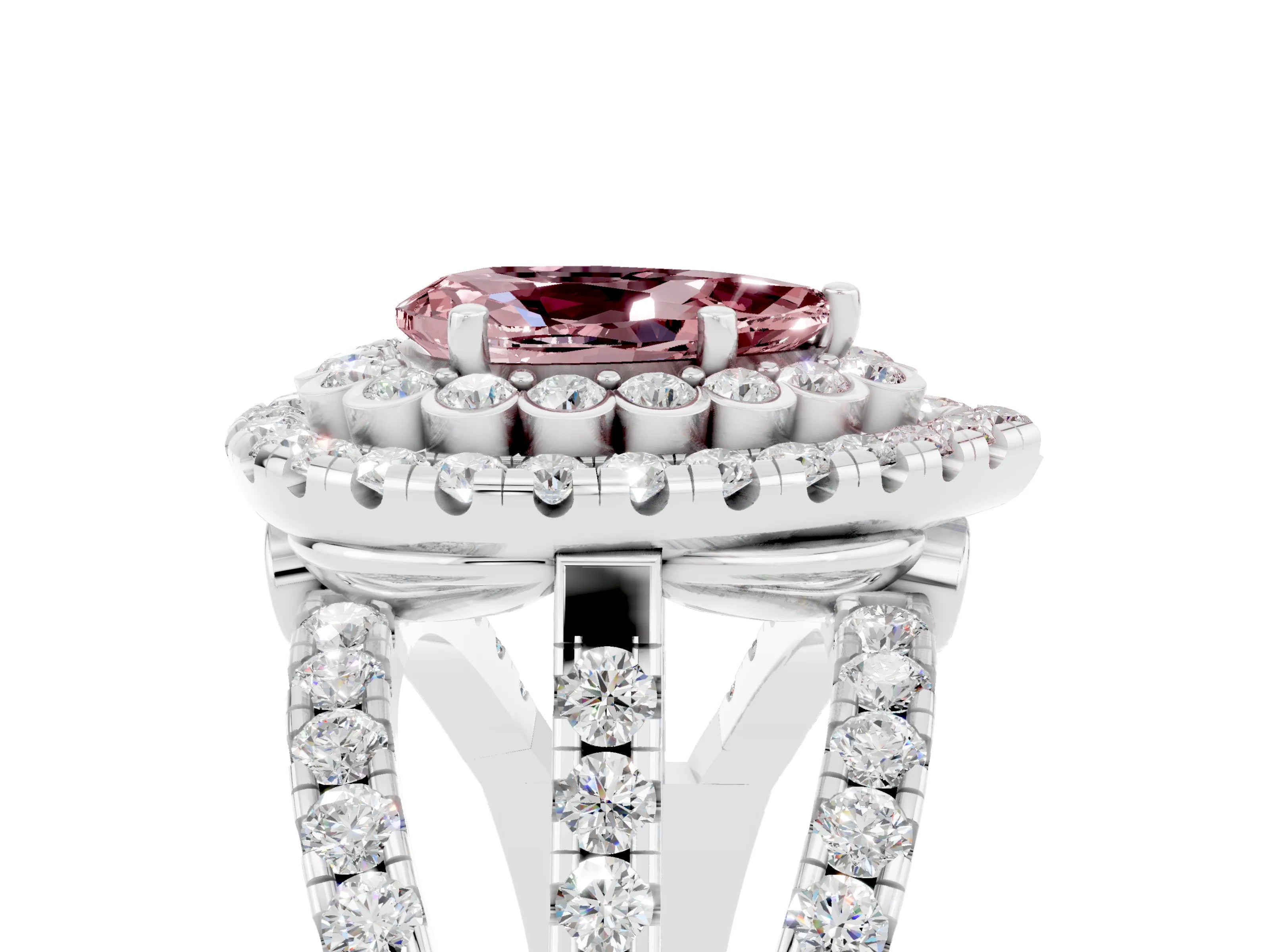 White gold Double Halo Pear Cut Diamond Split Shank Pave Set Ring_5