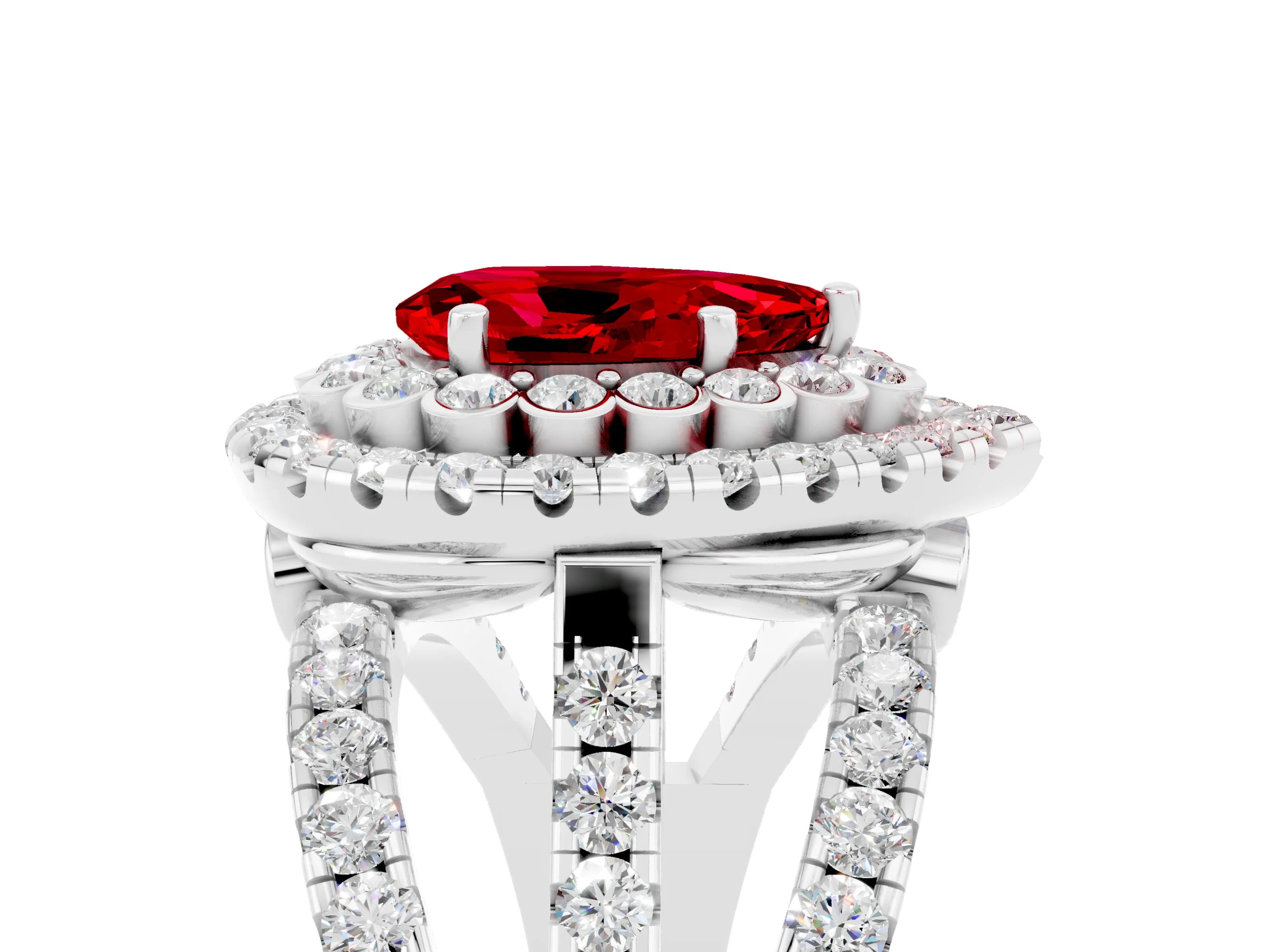 White gold Double Halo Pear Cut Diamond Split Shank Pave Set Ring_5