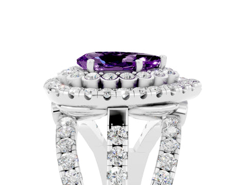 White gold Double Halo Pear Cut Diamond Split Shank Pave Set Ring_5