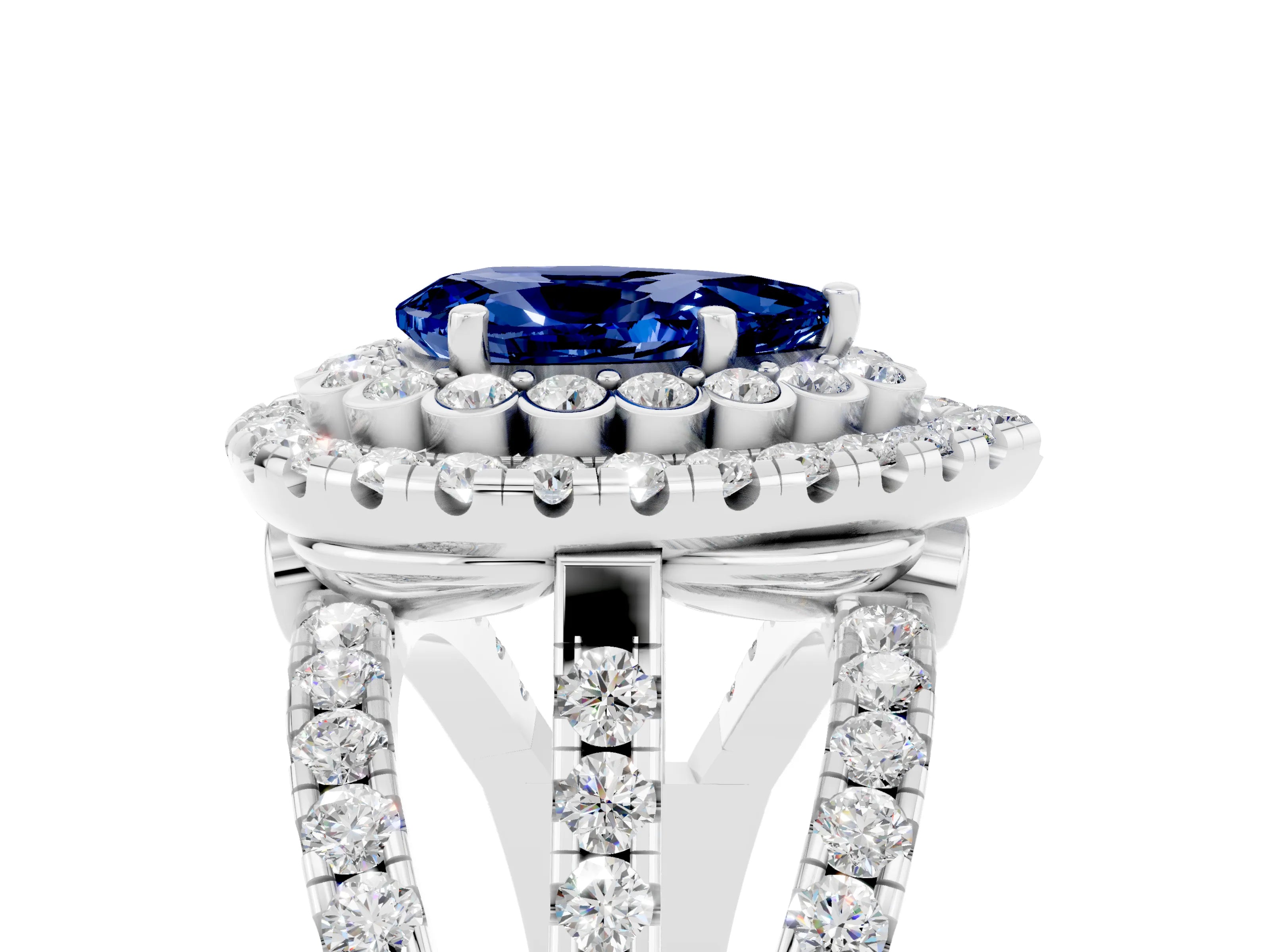 White gold Double Halo Pear Cut Diamond Split Shank Pave Set Ring_5