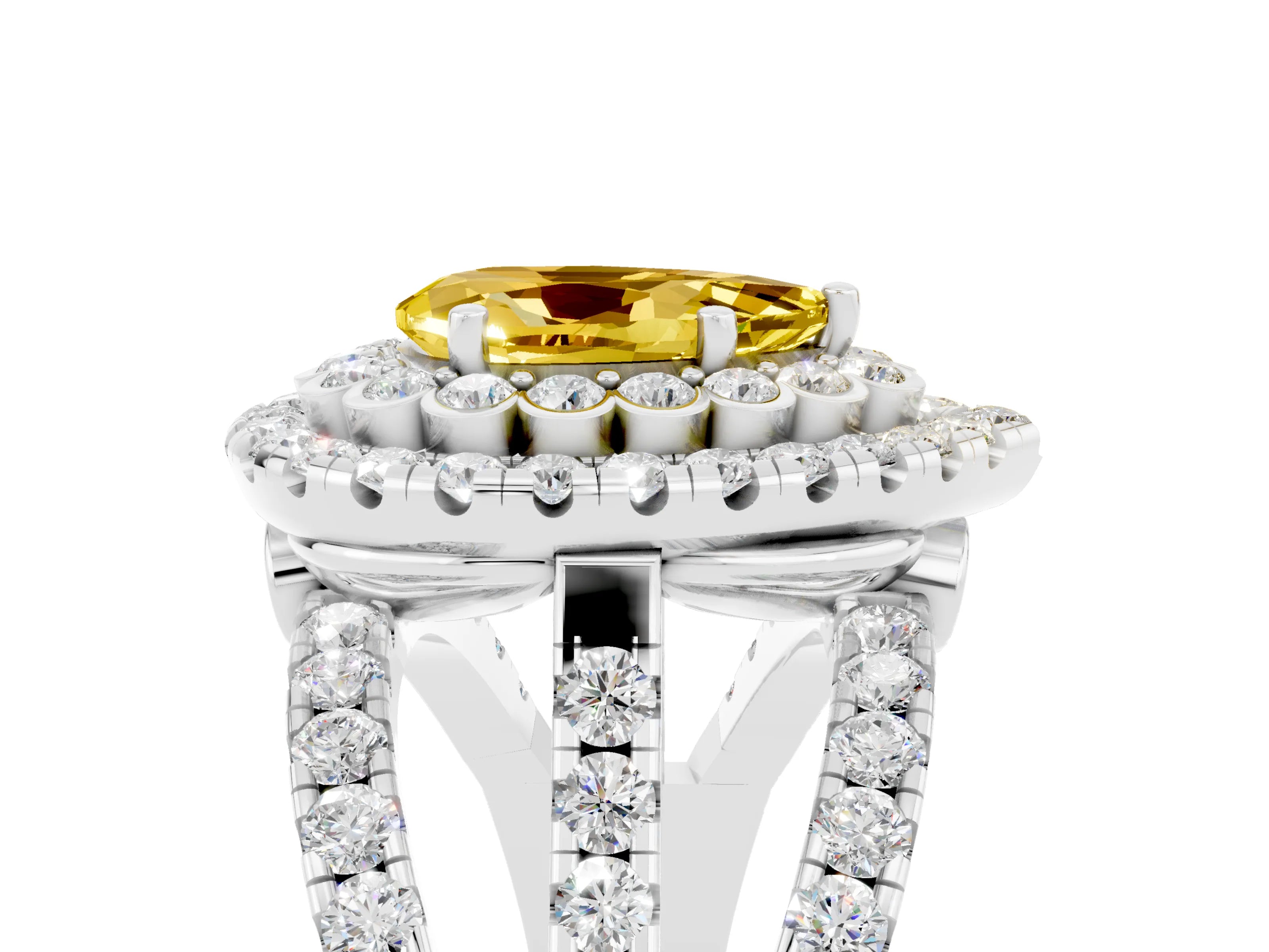 White gold Double Halo Pear Cut Diamond Split Shank Pave Set Ring_5
