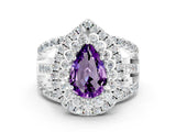 White gold Double Halo Pear Cut Diamond Split Shank Pave Set Ring
