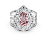 White gold Double Halo Pear Cut Diamond Split Shank Pave Set Ring