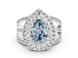 White gold Double Halo Pear Cut Diamond Split Shank Pave Set Ring