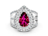 White gold Double Halo Pear Cut Diamond Split Shank Pave Set Ring