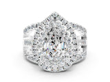 White gold Double Halo Pear Cut Diamond Split Shank Pave Set Ring