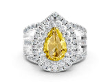 White gold Double Halo Pear Cut Diamond Split Shank Pave Set Ring