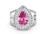 White gold Double Halo Pear Cut Diamond Split Shank Pave Set Ring