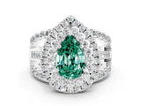 White gold Double Halo Pear Cut Diamond Split Shank Pave Set Ring