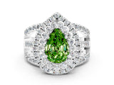 White gold Double Halo Pear Cut Diamond Split Shank Pave Set Ring