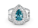 White gold Double Halo Pear Cut Diamond Split Shank Pave Set Ring