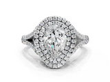 White gold Double Halo Pear Cut Diamond Split Shank Ring with Four Prong Setting_45