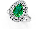 White gold Double Halo Pear Cut Emerald Pavé Band with Four-Prong Setting_1