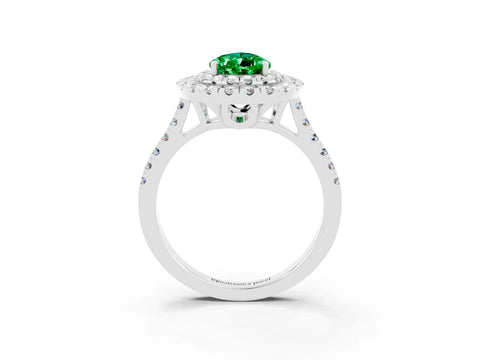 White gold Double Halo Pear Cut Emerald Pavé Band with Four-Prong Setting_3