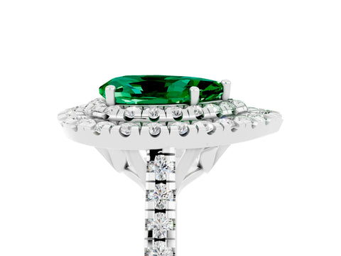 White gold Double Halo Pear Cut Emerald Pavé Band with Four-Prong Setting_5