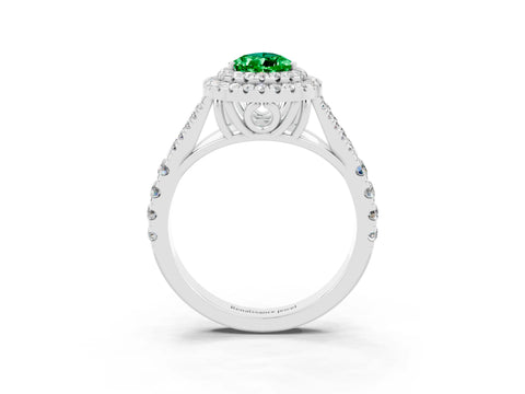 White gold Double Halo Pear Cut Emerald Pavé Split Shank Ring with Prong Setting_3
