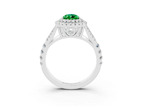 White gold Double Halo Pear Cut Emerald Split Shank Engagement Ring with Four-Prong Setting_3