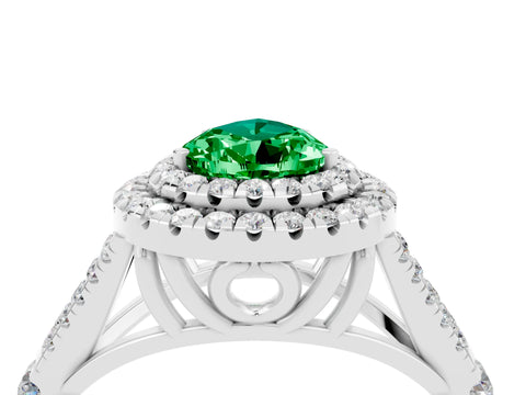 White gold Double Halo Pear Cut Emerald Split Shank Engagement Ring with Four-Prong Setting_4