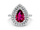 White gold Double Halo Pear Cut Garnet Pavé Band with Four-Prong Setting