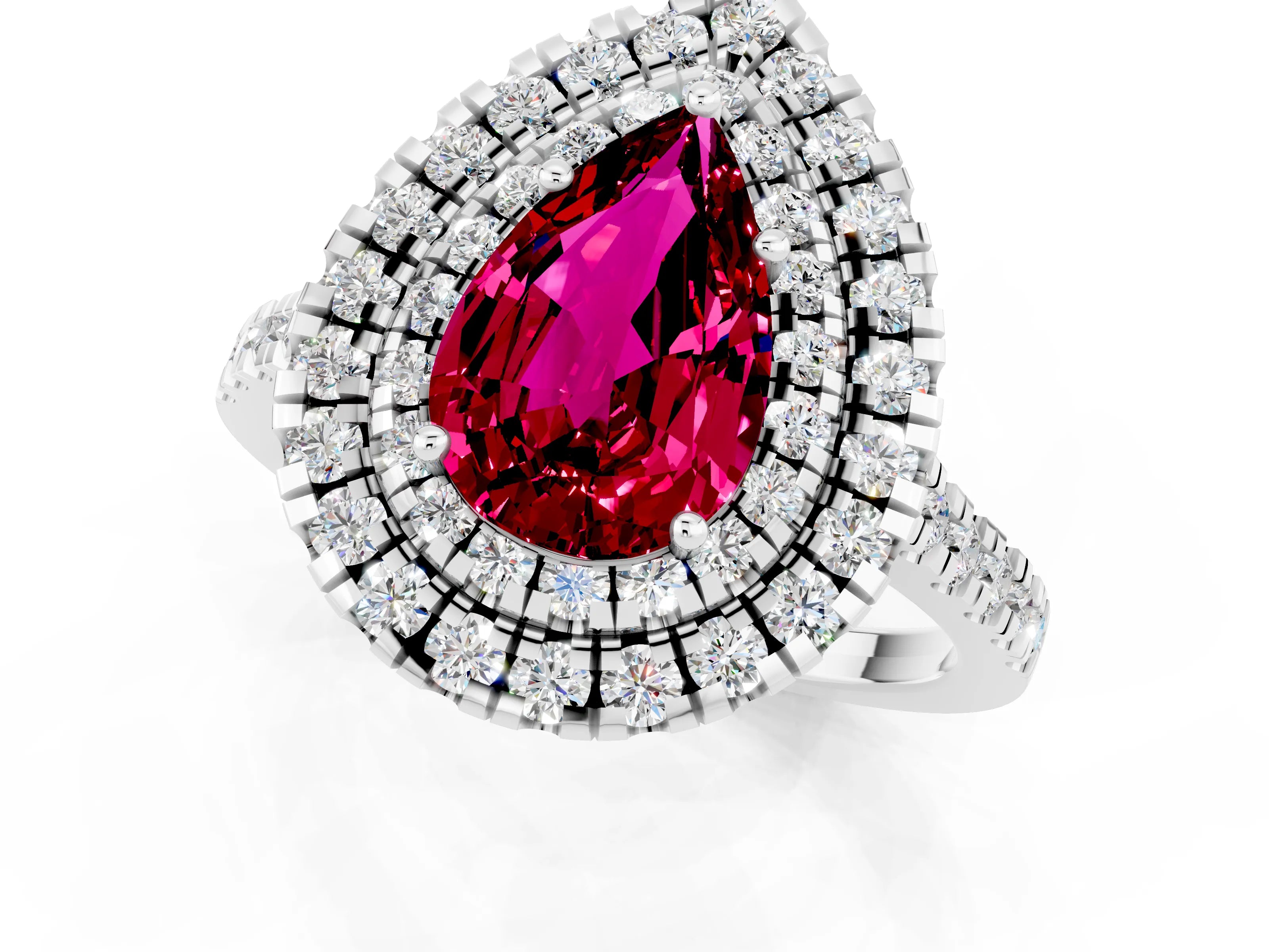White gold Double Halo Pear Cut Garnet Pavé Band with Four-Prong Setting_1