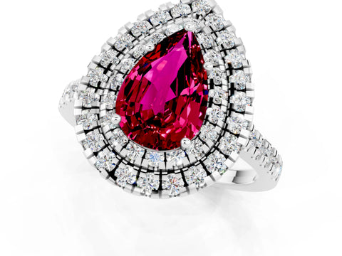 White gold Double Halo Pear Cut Garnet Pavé Band with Four-Prong Setting_1