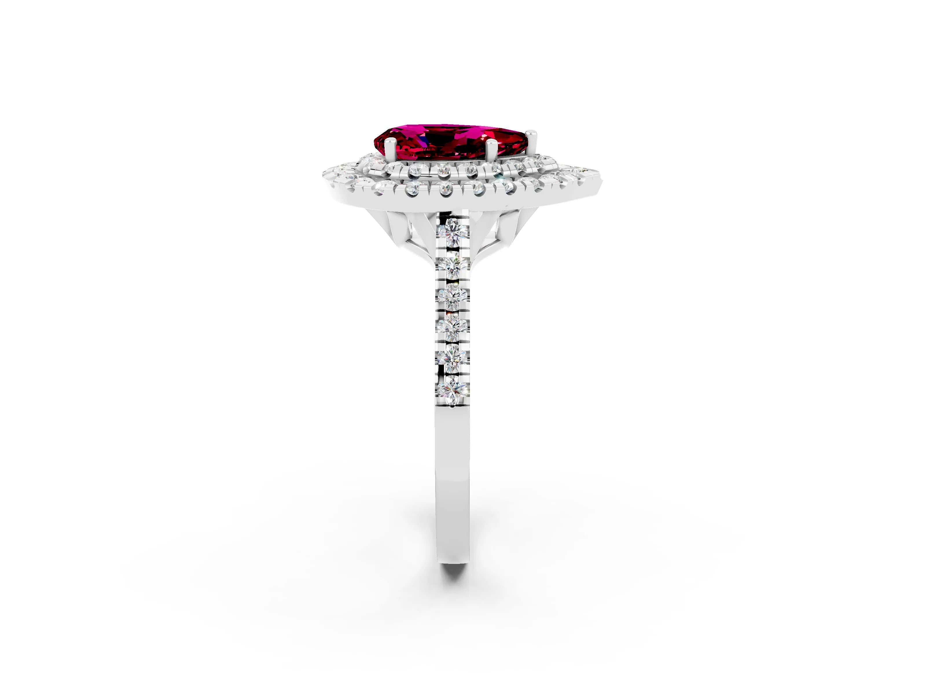 White gold Double Halo Pear Cut Garnet Pavé Band with Four-Prong Setting_2
