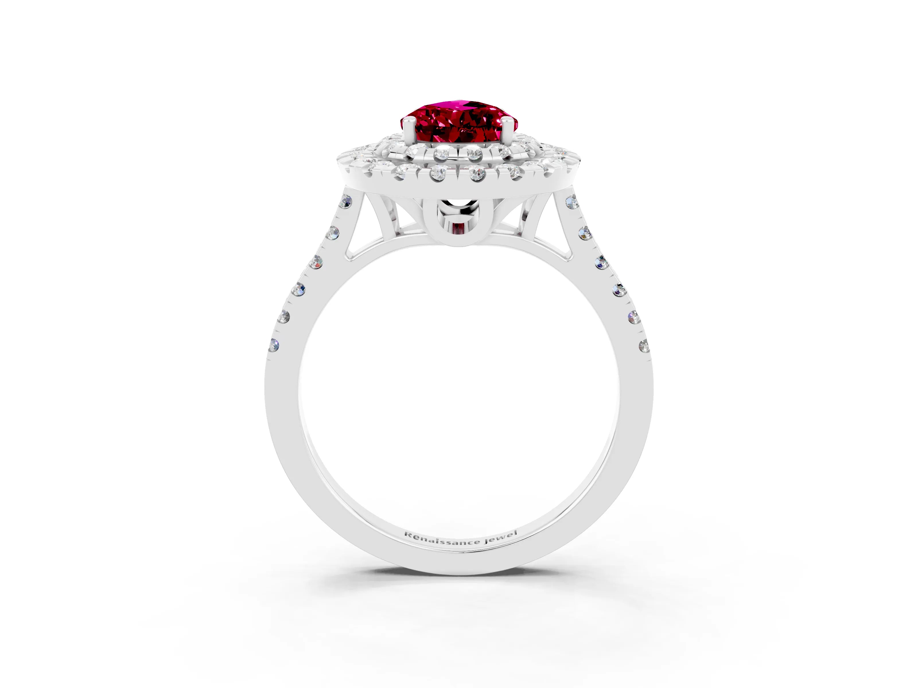 White gold Double Halo Pear Cut Garnet Pavé Band with Four-Prong Setting_3