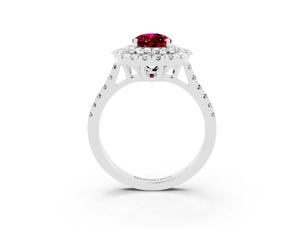 Silver Double Halo Pear Cut Garnet Pavé Band with Four-Prong Setting