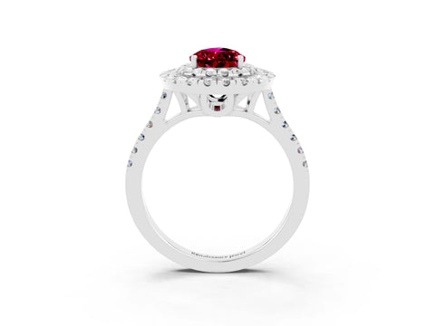 White gold Double Halo Pear Cut Garnet Pavé Band with Four-Prong Setting_3