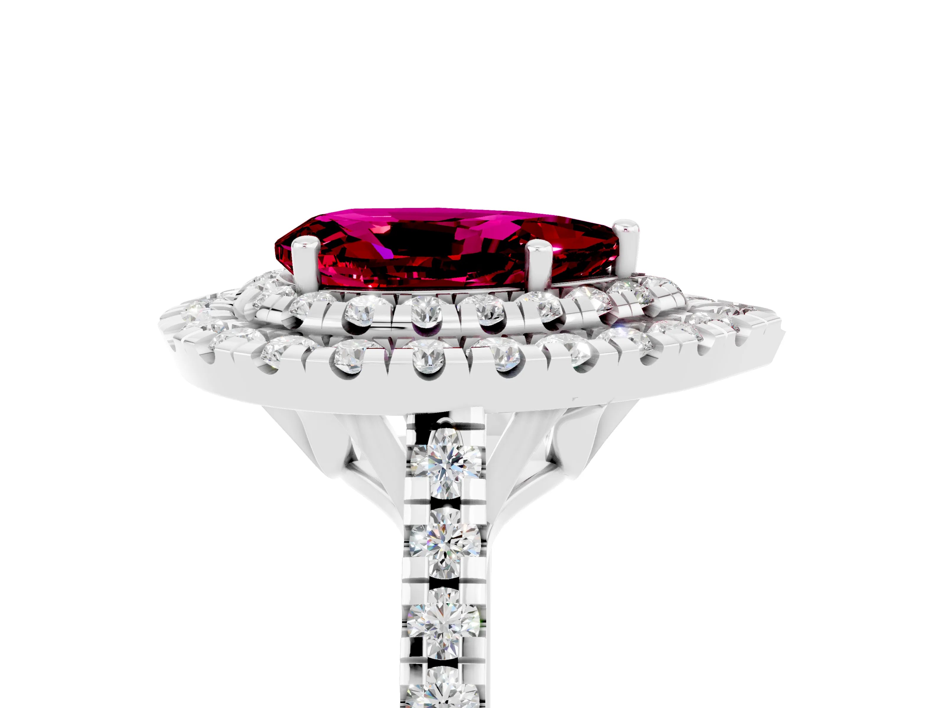 White gold Double Halo Pear Cut Garnet Pavé Band with Four-Prong Setting_5