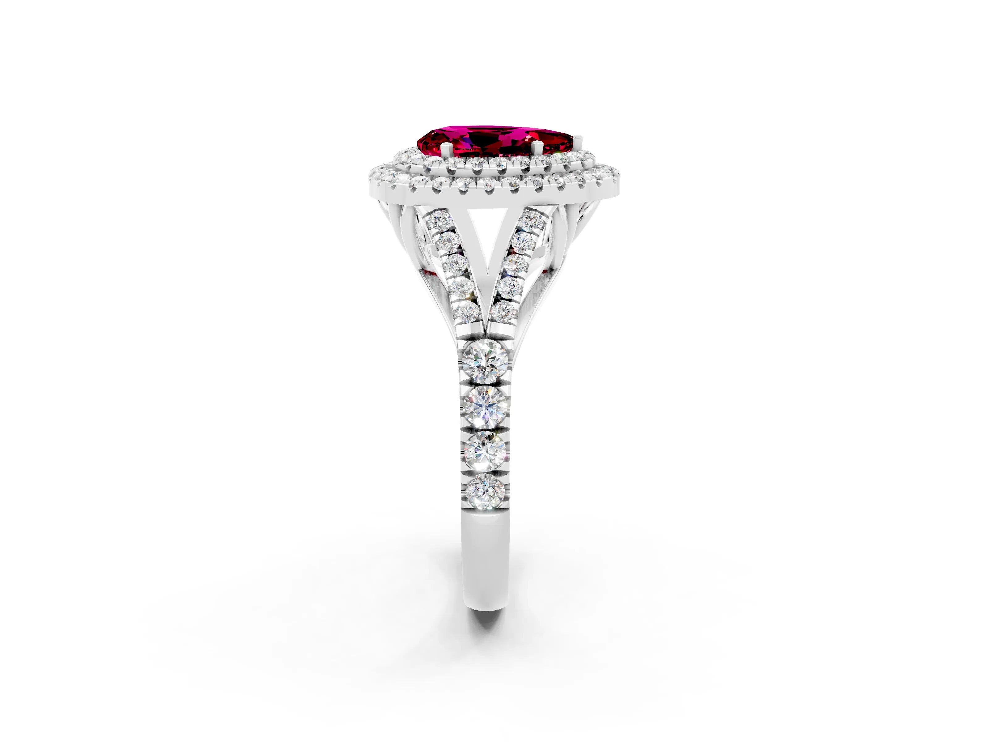 White gold Double Halo Pear Cut Garnet Split Shank Engagement Ring with Four-Prong Setting_2
