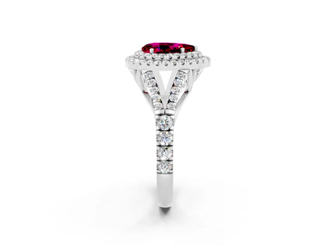 White gold Double Halo Pear Cut Garnet Split Shank Engagement Ring with Four-Prong Setting_2