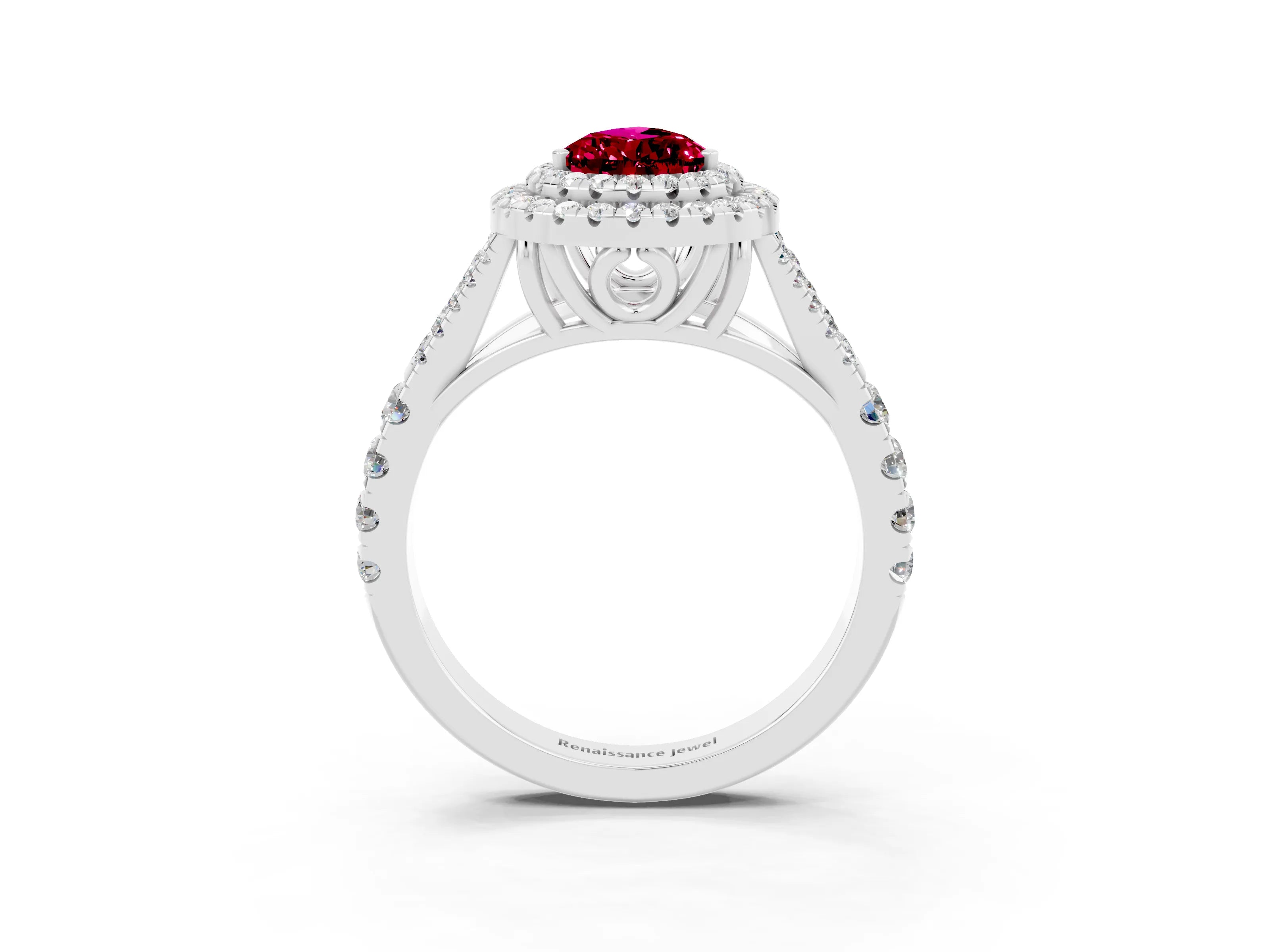 White gold Double Halo Pear Cut Garnet Split Shank Engagement Ring with Four-Prong Setting_3