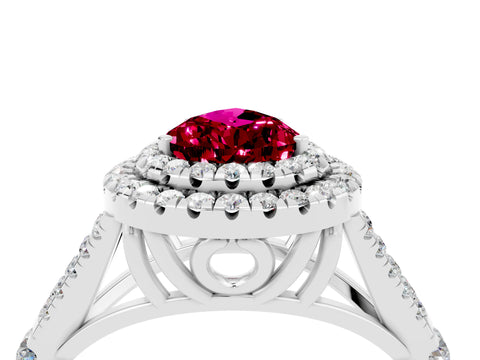 White gold Double Halo Pear Cut Garnet Split Shank Engagement Ring with Four-Prong Setting_4