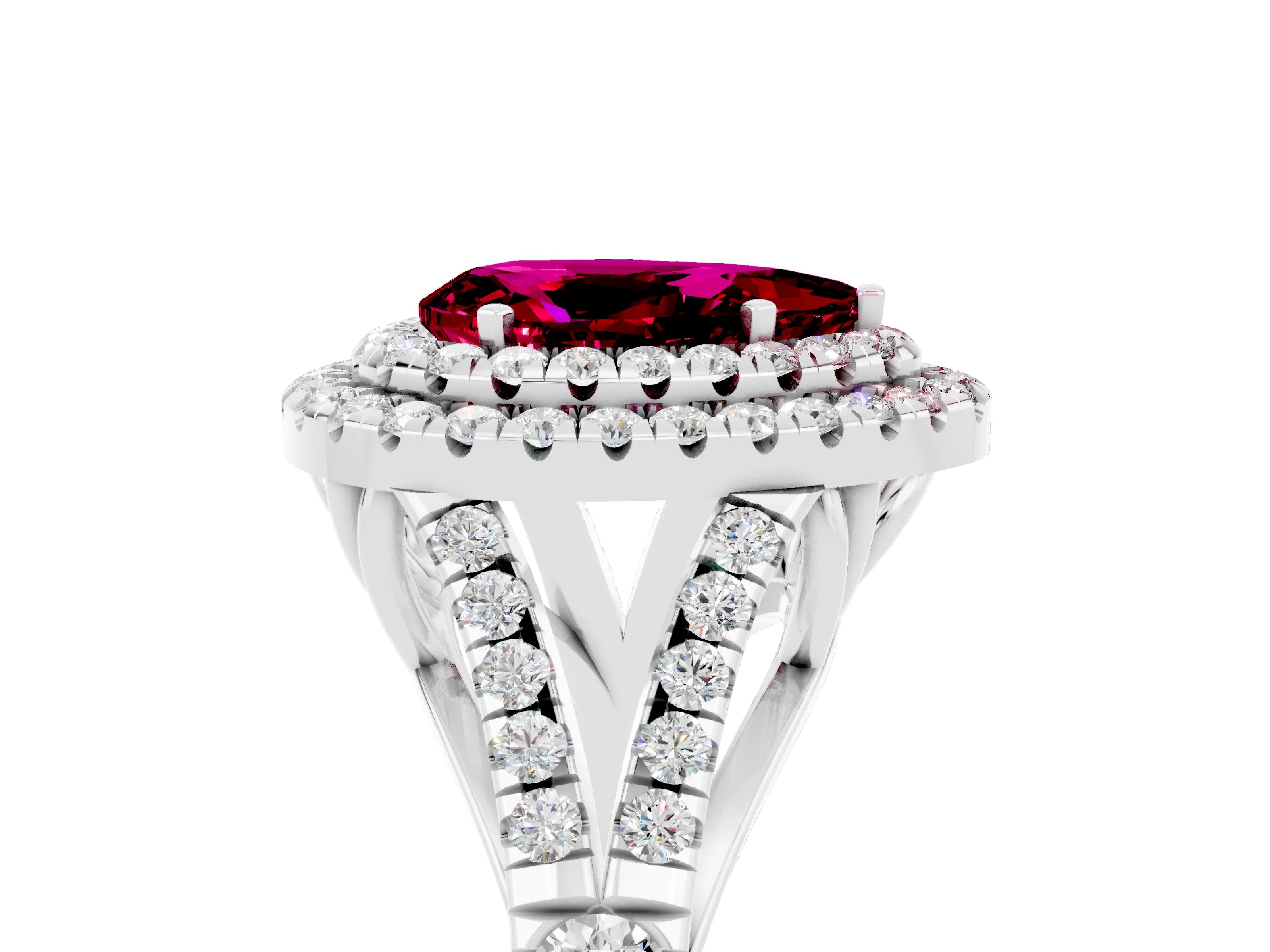 White gold Double Halo Pear Cut Garnet Split Shank Engagement Ring with Four-Prong Setting_5
