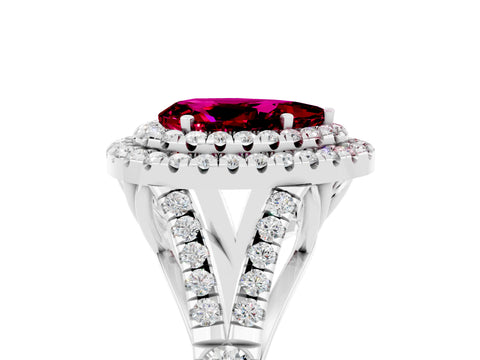 White gold Double Halo Pear Cut Garnet Split Shank Engagement Ring with Four-Prong Setting_5