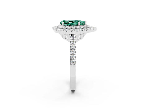 White gold Double Halo Pear Cut Green Sapphire Pavé Band with Four-Prong Setting_2