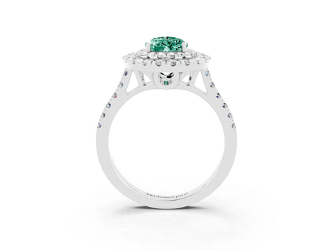 White gold Double Halo Pear Cut Green Sapphire Pavé Band with Four-Prong Setting_3