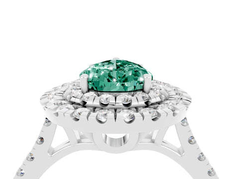 White gold Double Halo Pear Cut Green Sapphire Pavé Band with Four-Prong Setting_4