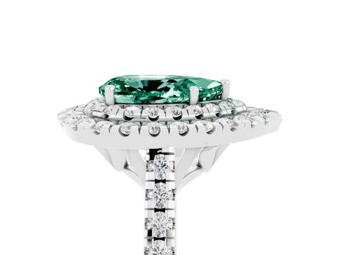 White gold Double Halo Pear Cut Green Sapphire Pavé Band with Four-Prong Setting_5