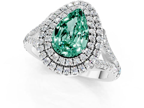 White gold Double Halo Pear Cut Green Sapphire Split Shank Engagement Ring with Four-Prong Setting_1
