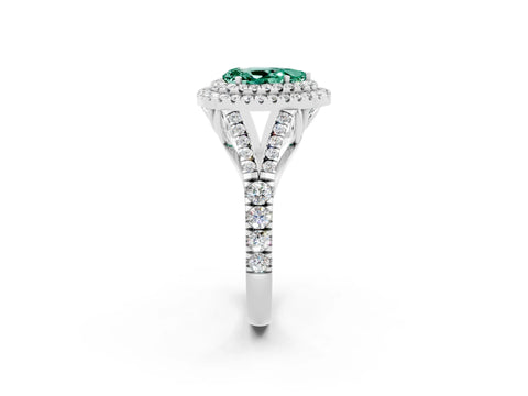 White gold Double Halo Pear Cut Green Sapphire Split Shank Engagement Ring with Four-Prong Setting_2