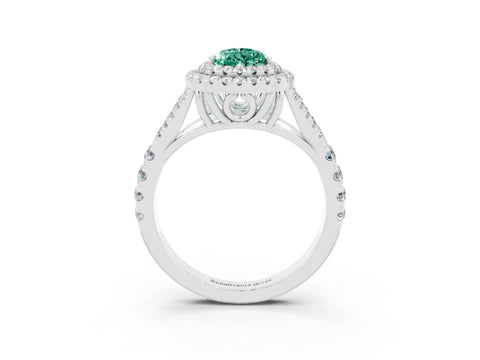White gold Double Halo Pear Cut Green Sapphire Split Shank Engagement Ring with Four-Prong Setting_3
